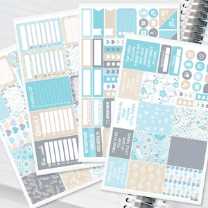 Cool Blue Summer Birds Planner Stickers Weekly Kit for Erin Condren Recollections & Happy Planner - 134 Stickers (#12,024)