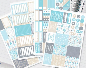 Cool Blue Summer Birds Planner Stickers Weekly Kit for Erin Condren Recollections & Happy Planner - 134 Stickers (#12,024)