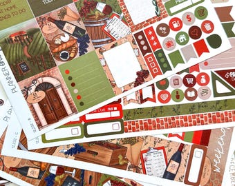 Wine Vineyard Winery Weekend Getaway Planner Stickers 4-Page Weekly Kit - 133 Stickers (#12,232)