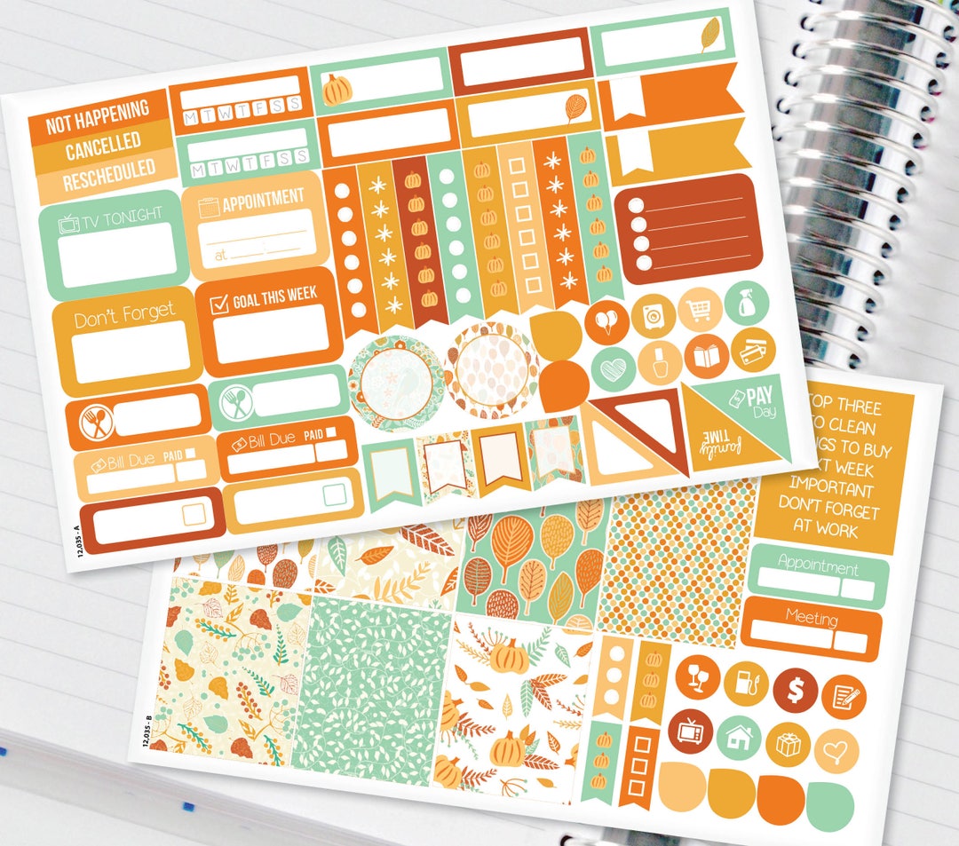 Orange Teal Fall Leaves Mini Kit Weekly Planner Stickers for - Etsy
