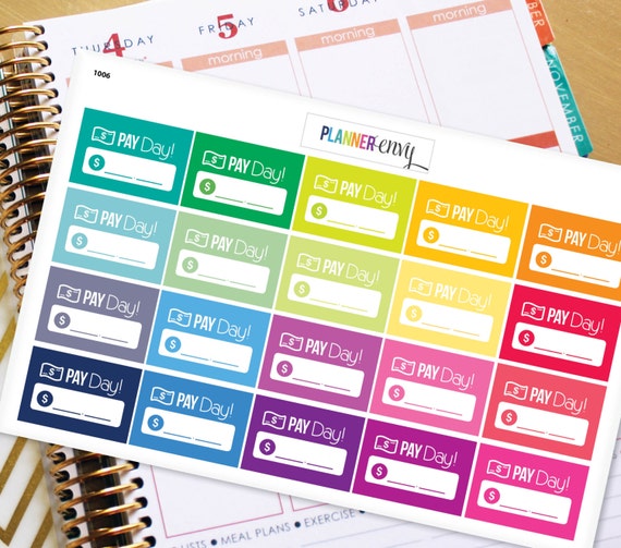 Pay Day Planner Stickers Erin Condren Life Planner (ECLP) - 20 Pay Day  Budget Stickers (#1006)