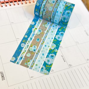 Teal Blue Spring Flowers Washi Tape Set May 2024 W107 image 6