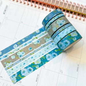 Teal Blue Spring Flowers Washi Tape Set May 2024 W107 image 9