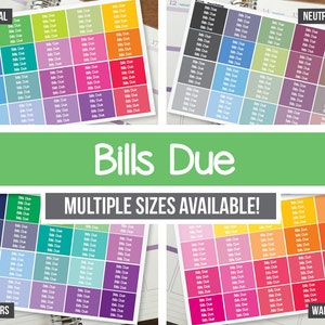 Bills Due Planner Stickers Headers - Erin Condren (ECLP) - Happy Planner Recollections - Neutral Headers (#20036, #21036, #22036, #23036)