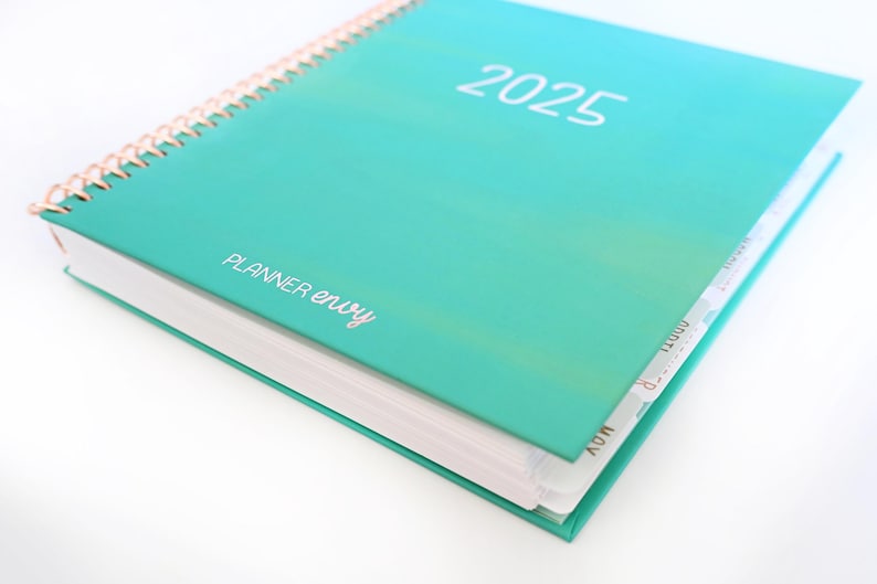 2025 Planner - Horizontal Layout, Spiral Bound - "Teal Strokes" (#102)
