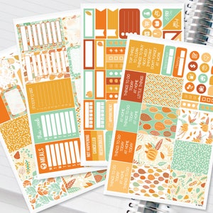Fall Leaves Blue Orange Planner Stickers Weekly Kit to be used with Erin Condren Vertical Life Planner (ECLP) - 134 Stickers (#12,035)