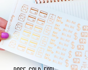 FOIL Rose Gold Money Budget Finance Icons Planner Stickers (#10,001)