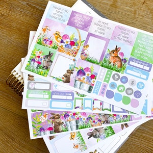 Easter Bunnies Spring Flowers Planner Stickers Weekly Kit to be used with Erin Condren & Happy Planner -134 Stickers (#12,094)