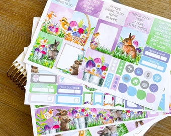 Easter Bunnies Spring Flowers Planner Stickers Weekly Kit to be used with Erin Condren & Happy Planner -134 Stickers (#12,094)