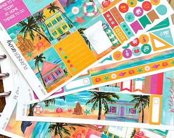 Strandvakantie Dolfijnen Krabben Oceaanschelpen Key West Florida plannerstickers 4-pagina's per weekpakket - 133 stickers (12.230)