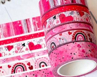 Valentine's Red & Pink Herts Boho Stripes Watercolor Washi Tape Set (#W076)
