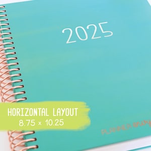 2025 Planner - Horizontal Layout, Spiral Bound - "Teal Strokes" (#102)