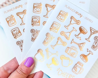 FOIL Cocktail Drinks - Rose Gold Foil Planner Stickers - 3 Mini Sheets (#1520 - 3)