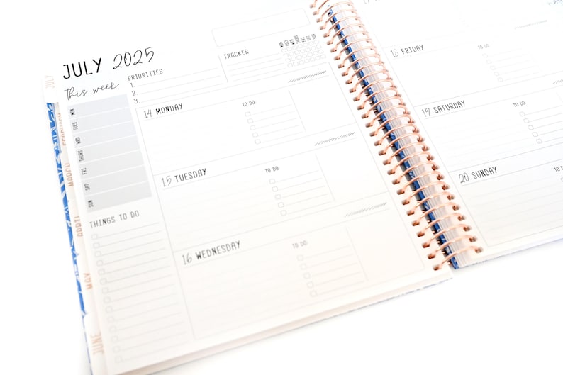2025 Planner - Horizontal Layout, Spiral Bound - "Teal Strokes" (#102)