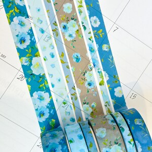 Teal Blue Spring Flowers Washi Tape Set May 2024 W107 image 3