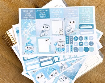 Winter Snow Owls Cold Weather Animals Planner Stickers Weekly Kit to be used with Erin Condren & Happy Planner - 134 Stickers (#12,089)