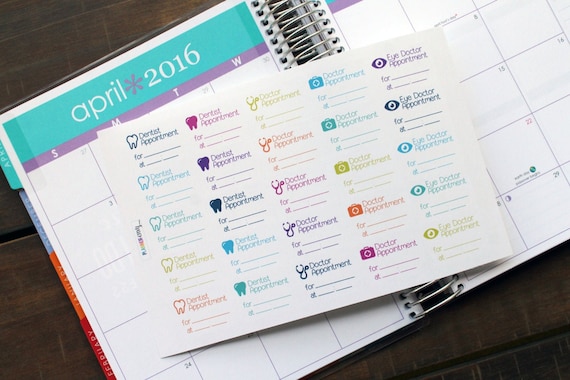 Appointment Planner Stickers Erin Condren Life Planner (ECLP) - 25 Doctor  and Dentist Appointment Stickers (#3000)