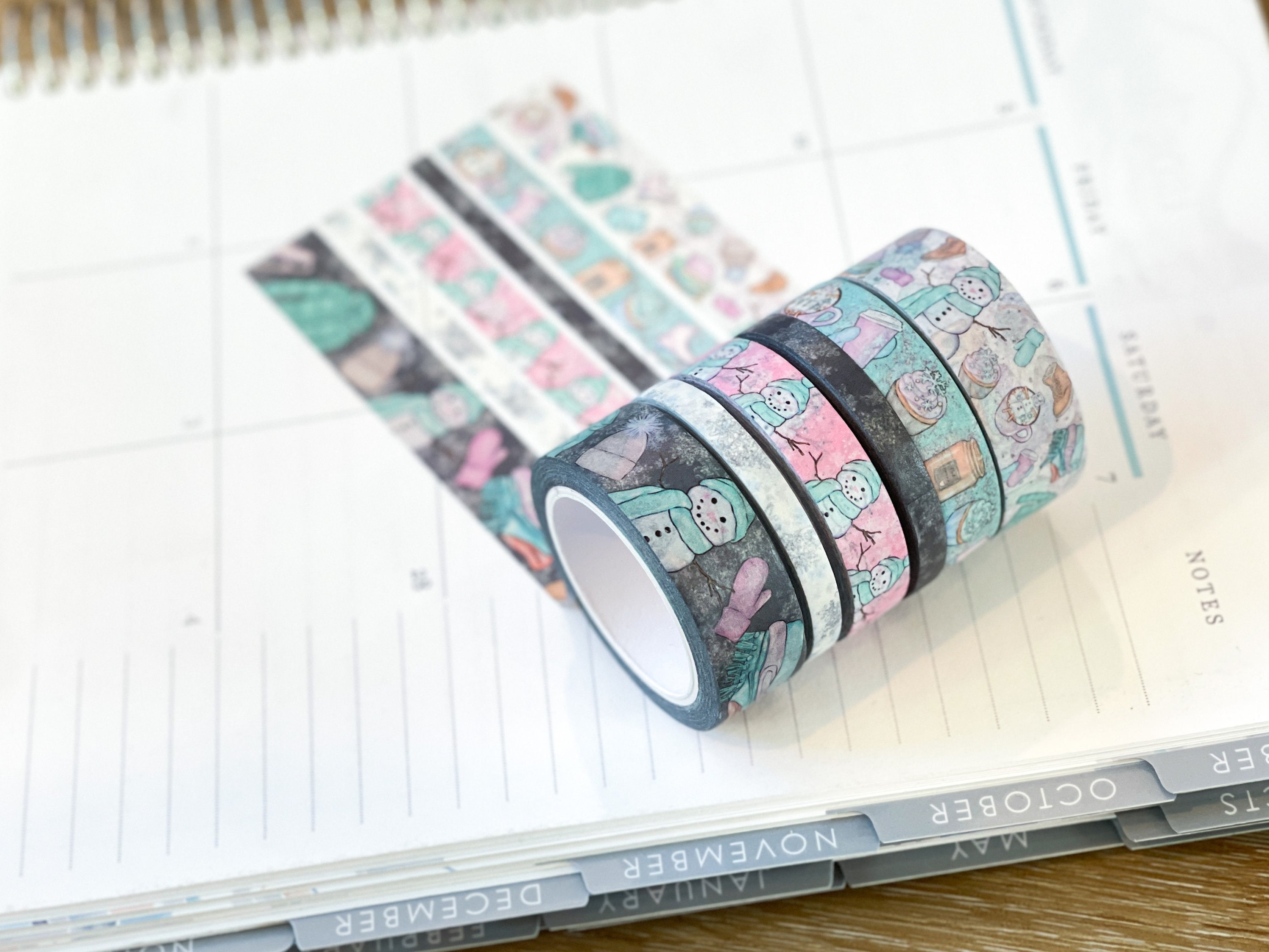 Winter Snowflakes Snowmen Cold Weather January Washi Tape Set. Planner Envy Washi Tape Set  - W048