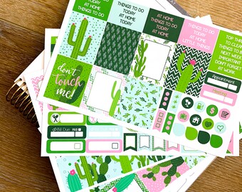 Cactus Cacti Desert Prickly Planner Stickers Weekly Kit to be used with Erin Condren & Happy Planner - 134 Stickers (#12,097)