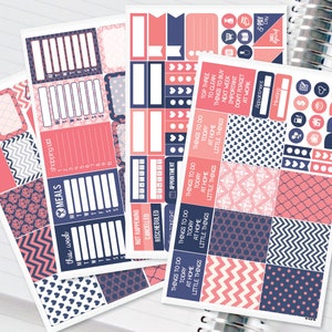 Navy pink and coral Planner Stickers Weekly Kit to be used with Erin Condren Recollections & Happy Planner - 134 Stickers (#12,014)