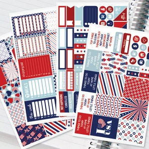4th of July Summer Planner Stickers Weekly Kit for Erin Condren Recollections & Happy Planner - 134 Stickers (#12,020)