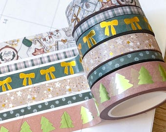 FOILED Christmas Gold & Green Modern Holidays Washi Tape Set (#W072)