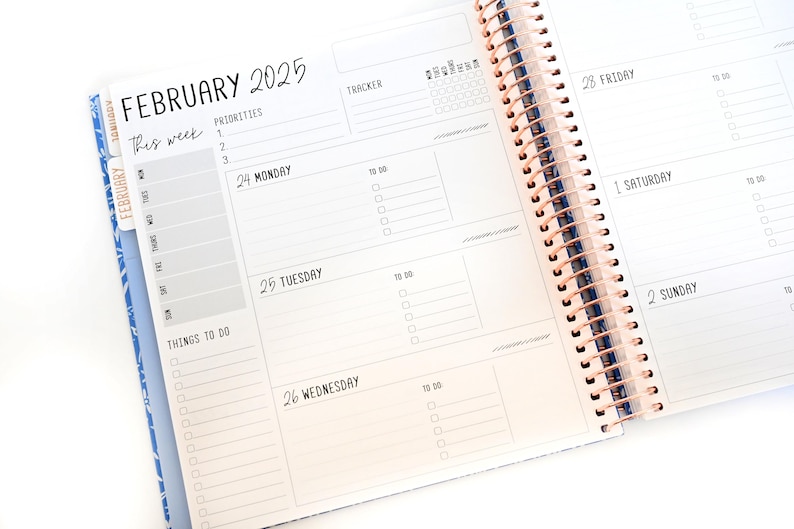 2025 Planner - Horizontal Layout, Spiral Bound - "Teal Strokes" (#102)