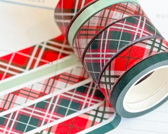 Christmas Plaid Tartan Red & Green Holiday Washi Tape Set (#W002)