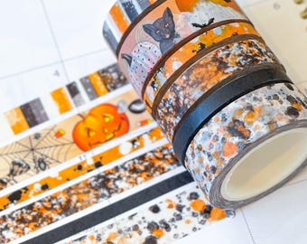 Halloween Black Orange Black Cat & Pumpkins Washi Tape Set (#W032)