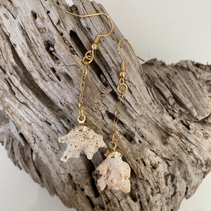 Coral Shell Drop Dangle Earrings in Gold image 4