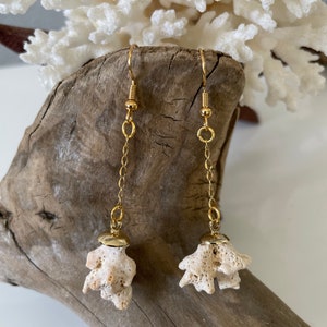 Coral Shell Drop Dangle Earrings in Gold image 1