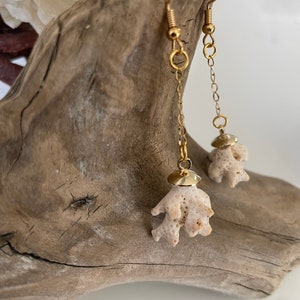 Coral Shell Drop Dangle Earrings in Gold image 3