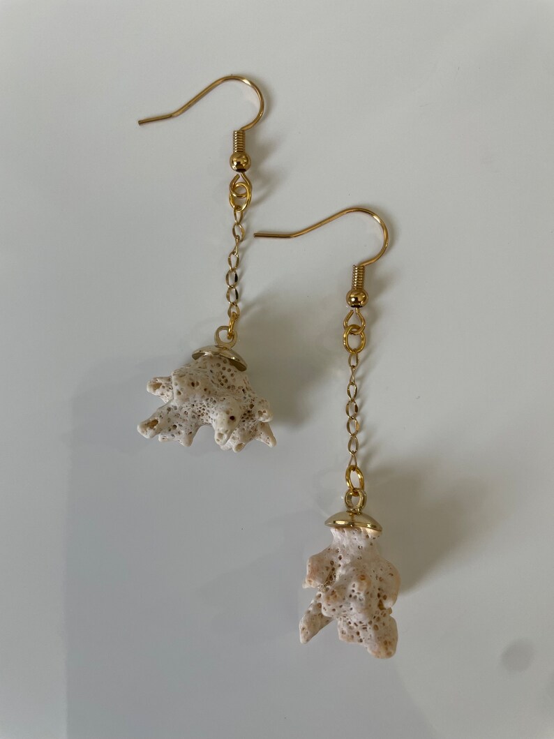 Coral Shell Drop Dangle Earrings in Gold image 5