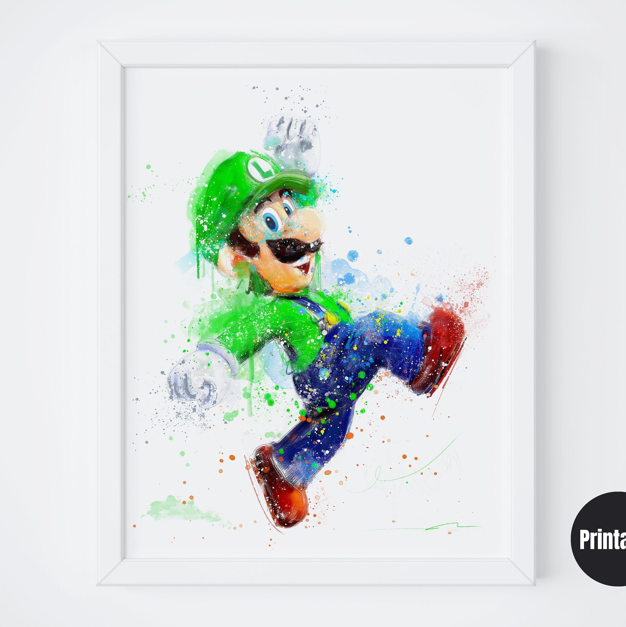 Luigi Poster Gift Pink heart printable Mario Wall Art Etsy