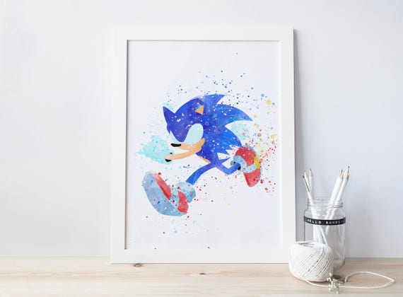 Sonic The Hedgehog For Free And Heart Watercolor Art Print Gaming Home Decor Wall Art Kids Decor A3 A4 8x10 Printable Superhero