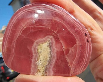 Rhodochrosite Specimen , polished Inca Rose Stone, Beautiful Gem Quality Deep Pink Markings 4X3.5X.5 CMS 34g