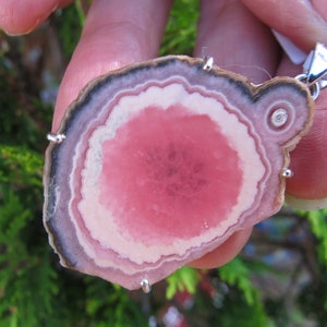 Rhodochrosite Specimen Silver Pendant  Inca Rose Stone, Raspberry Spar
