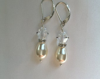 Sterling Silver Swarovski crystal, pearl and diamante handmade earrings