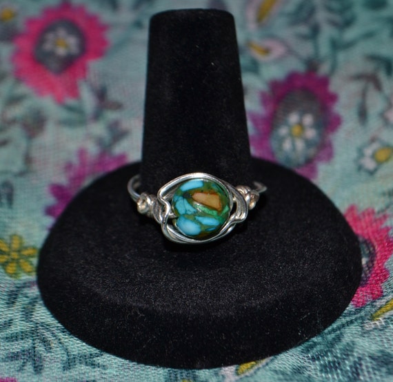 Items similar to Wire wrapped ring - speckled pressed stone, turquoise ...