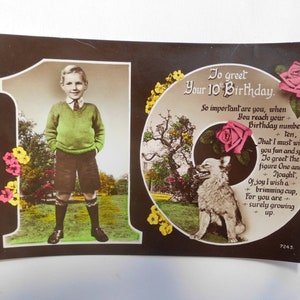 Vintage 10. Geburtstag Postkarte 1940er Jahre