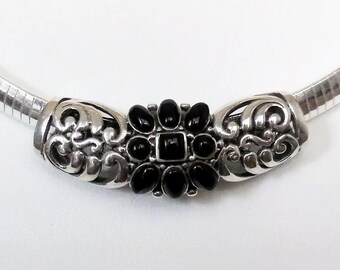 Ciondolo scorrevole in argento sterling 925 e onice nero - 16 mm x 44 mm