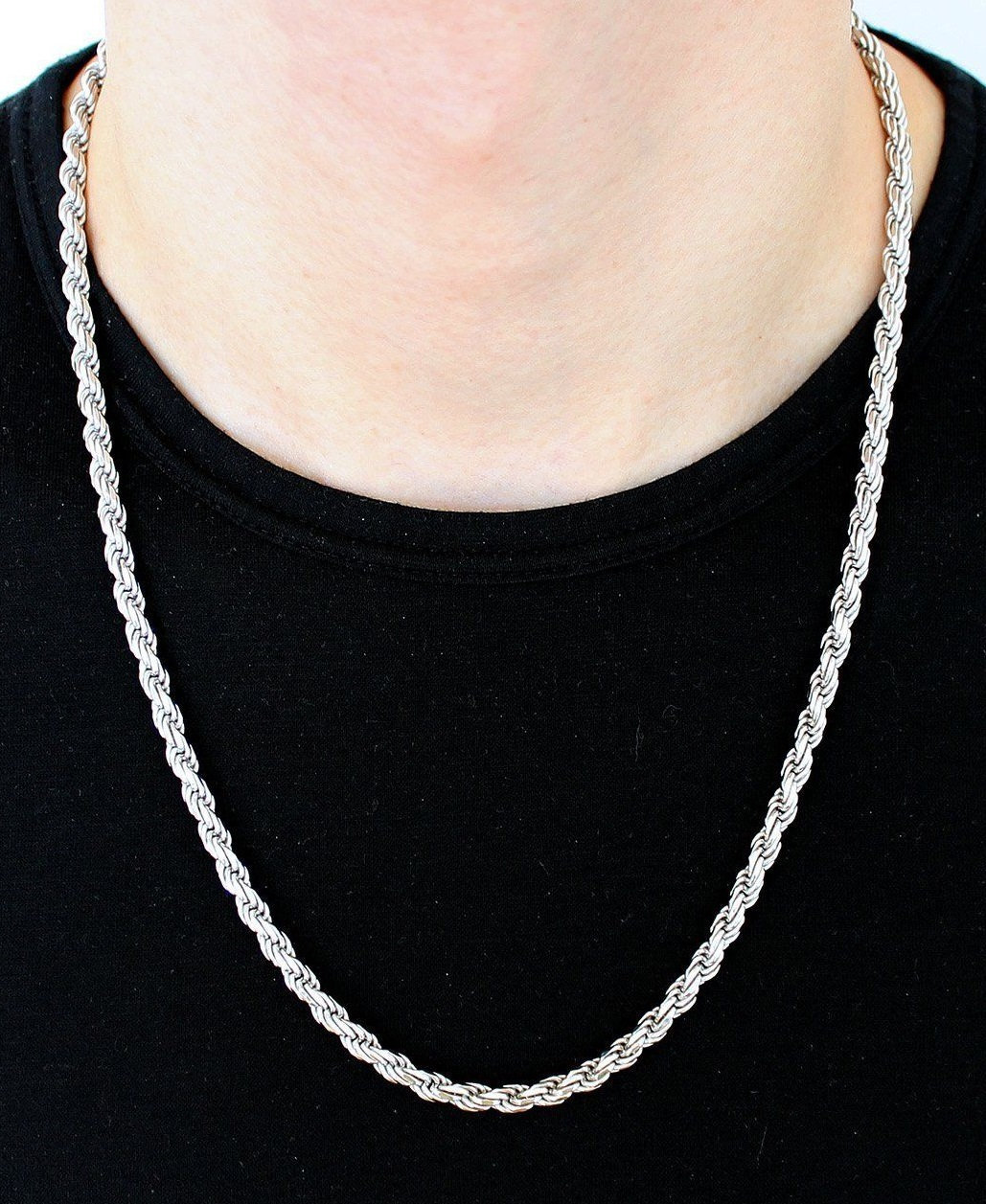 Pure Solid 925 Sterling Silver Singapore Rope Chain Necklace with Lobster Clasp 