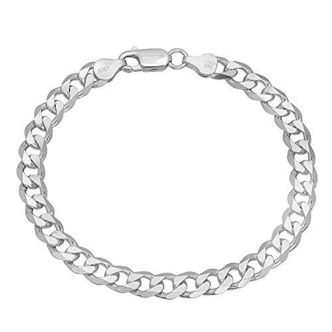 925 Sterling Silver Curb Link Chain Bracelet 180 Gauge 7 Mm - Etsy
