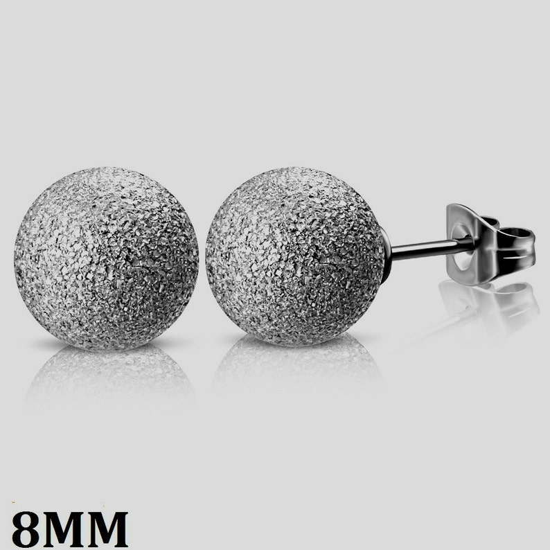 316L Stainless Steel Sandblasted Ball Stud Earrings 3, 4, 5, 6, or 8 mm Diameters image 2