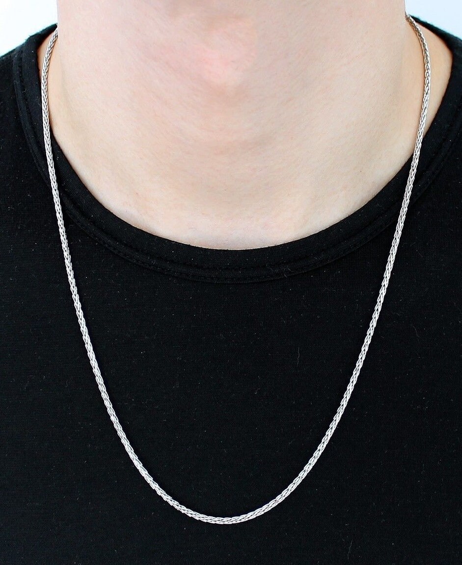 Thin Wheat Chain Necklace in Sterling Silver (Spiga Chain