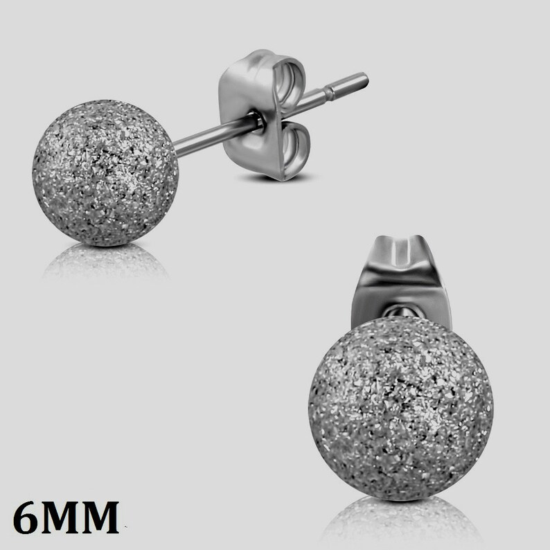 316L Stainless Steel Sandblasted Ball Stud Earrings 3, 4, 5, 6, or 8 mm Diameters image 4