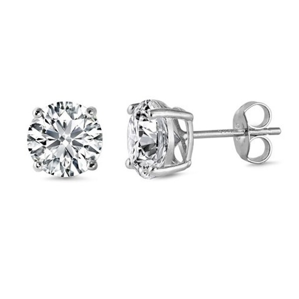 925 Sterling Silver Round Basket Set Simulated Diamond Stud Earrings - Rhodium Plated 2 MM - 10 MM