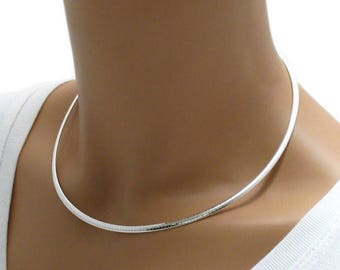 925 Sterling Silver Domed Omega Necklace - 3 mm - 16"/18"/20"