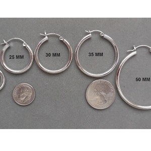 925 Sterling Silver Hoop Earrings - Snap Post - 3 mm width x 20/25/30/35/40/50 mm diameters