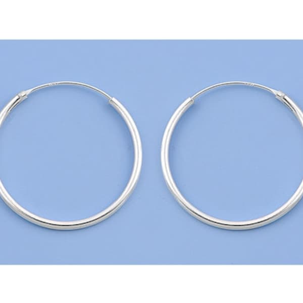 925 Sterling Silver Continuous Hoop Earrings - 1.5 mm X Multiple Diameters